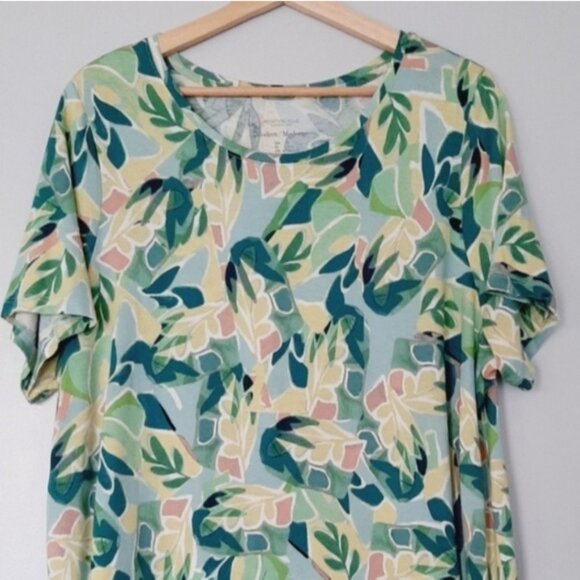 ADDITION ELLE Modern T-shirt Abstract Floral Botanical Green & Blue Top Sz 2X - Picture 3 of 14